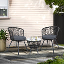 Atlas 3PC Bistro Set Outdoor Furniture Rattan Table Chairs Patio Garden Cushion Black