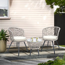 Atlas 3PC Bistro Set Outdoor Furniture Rattan Table Chairs Patio Garden Cushion Grey