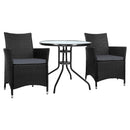 Arlo 3PC Bistro Set Outdoor Furniture Rattan Table Chairs Cushion Patio Garden Idris