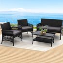 Rowan 4PCS Outdoor Sofa Set Wicker Harp Chair Table Garden Furniture Black