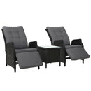Rowan 3PC Recliner Chairs Table Sun lounge Outdoor Furniture Wicker Adjustable Black