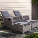 Cove 2PC Recliner Chairs Sun lounge Wicker Lounger Outdoor Furniture Adjustable Grey