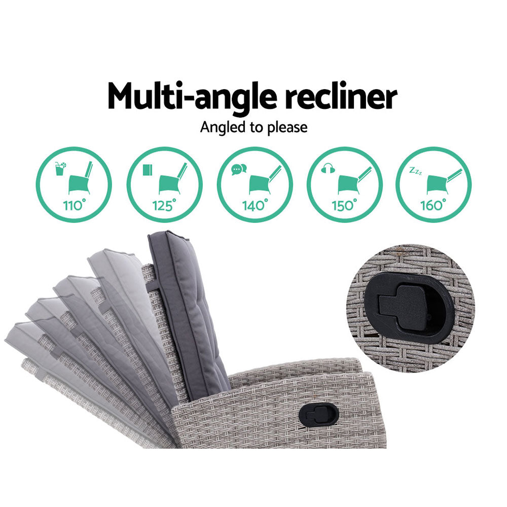 Coastal Adjustable Recliner Sun Lounge Set – Grey – Set of 2