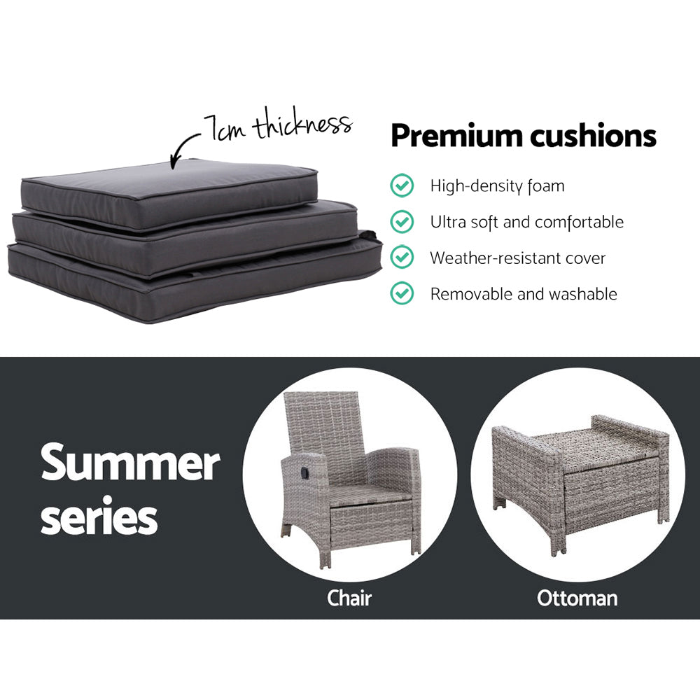 Coastal Adjustable Recliner Sun Lounge Set – Grey – Set of 2
