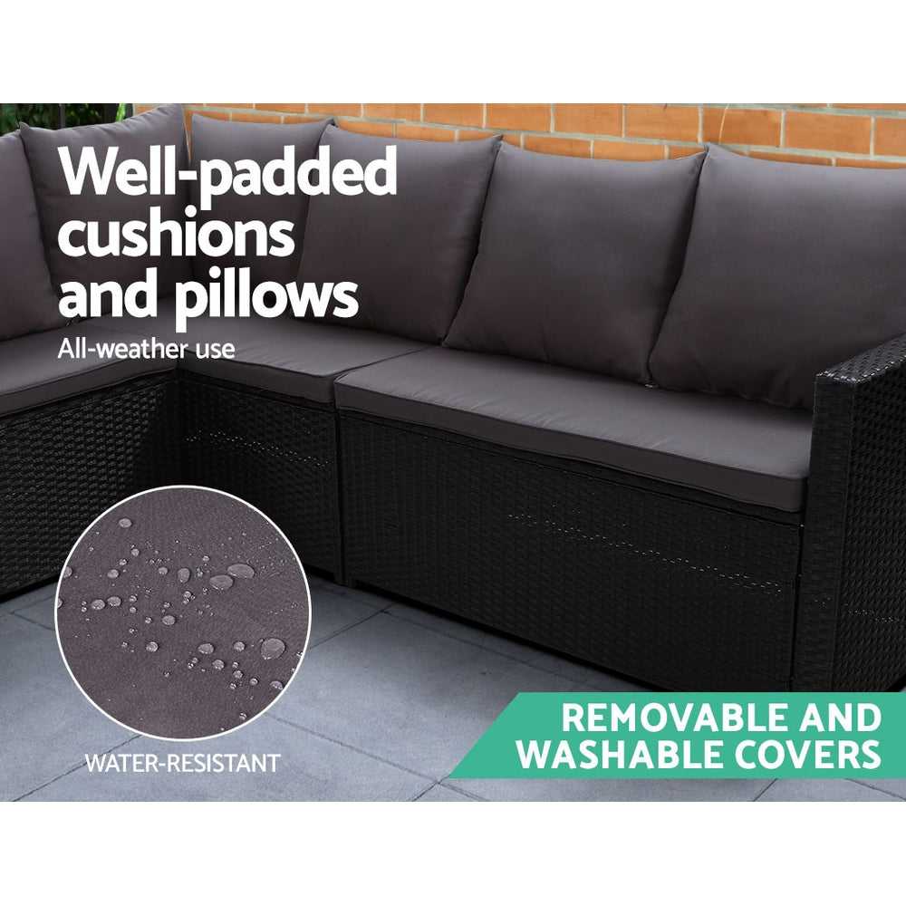 Oceana Outdoor Sofa Dining Set – Black – 9 Seater with Ottomans