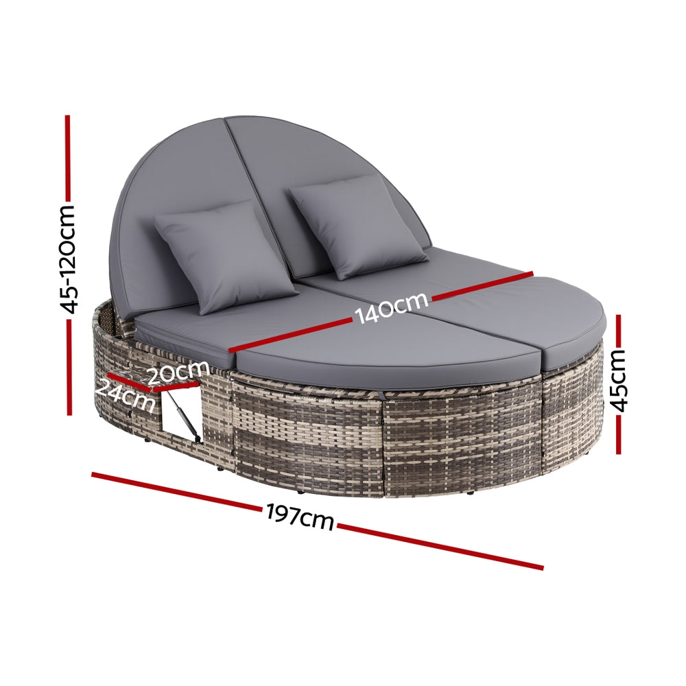 Monaco Outdoor Day Bed with Side Trays – Grey – Single