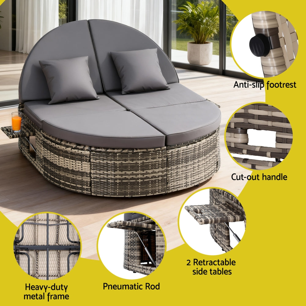 Monaco Outdoor Day Bed with Side Trays – Grey – Single