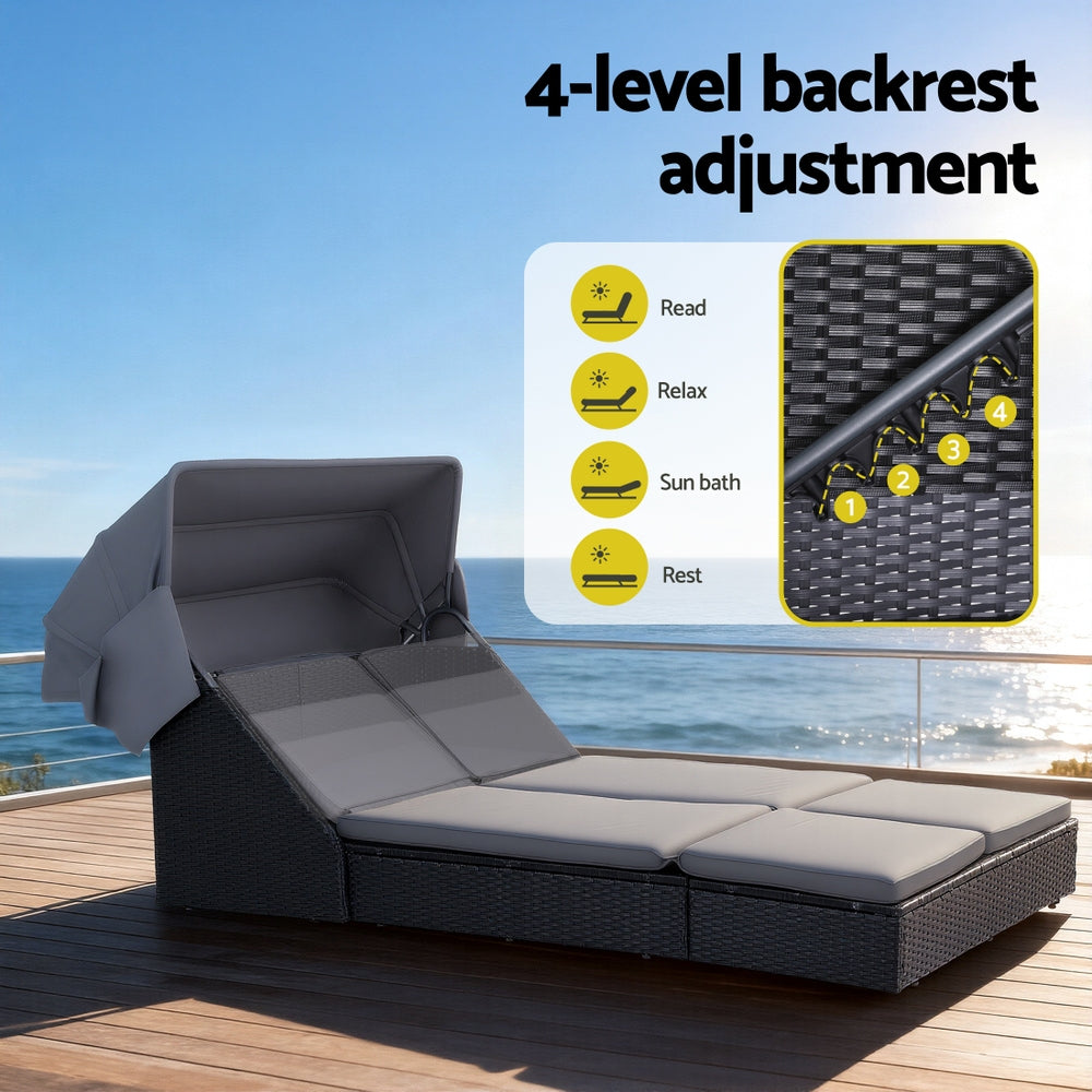 Valencia Outdoor Day Bed with Canopy – Black – Single