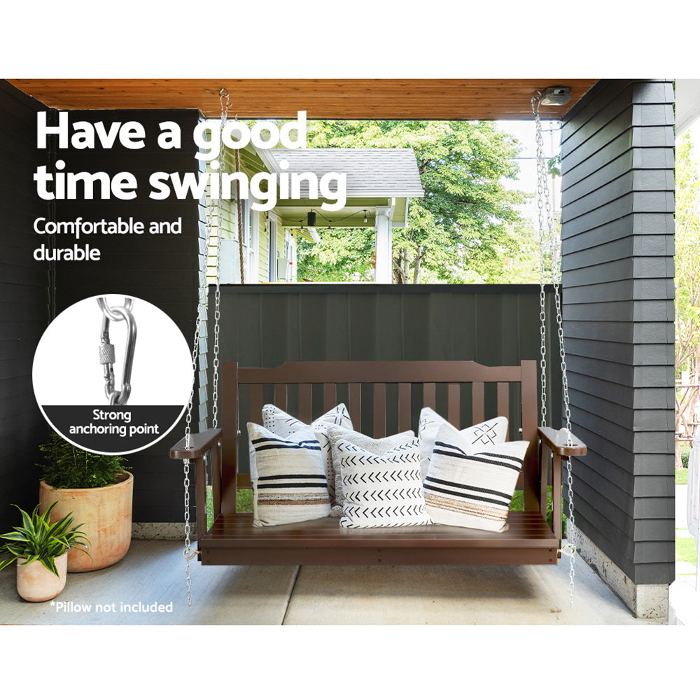 Harlow Wooden Porch Swing – Brown – 2 Seater