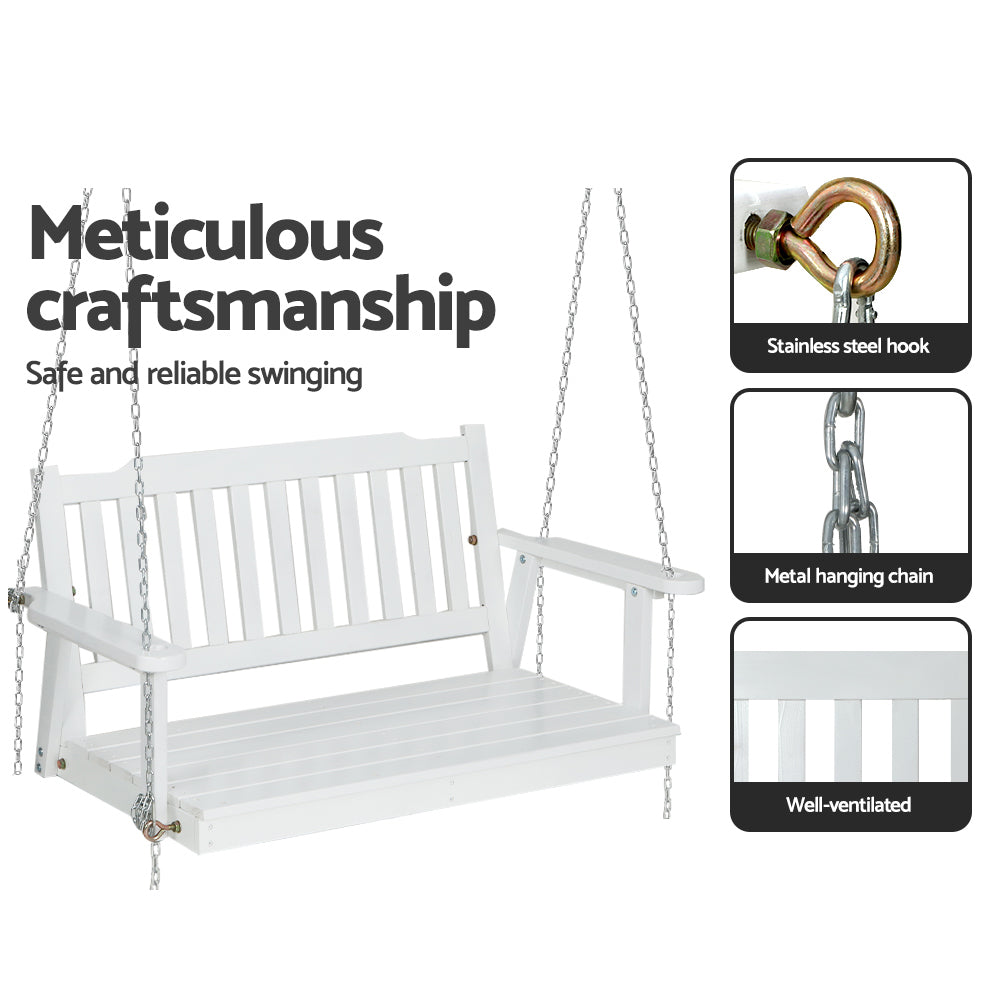Harlow Wooden Porch Swing – White – 2 Seater