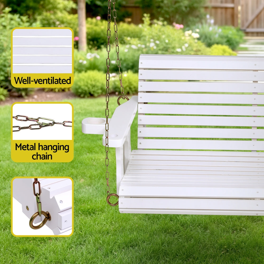 Devonport Porch Swing with Cup Holder – White – 2 Seater