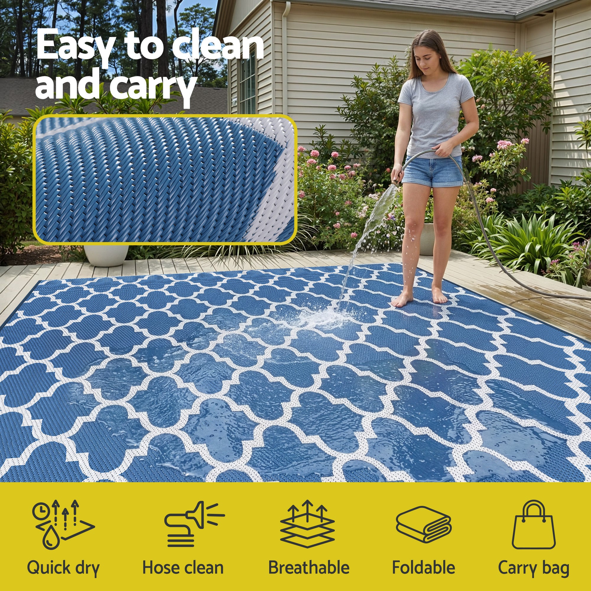 Volos Outdoor Area Rug – Blue – Large