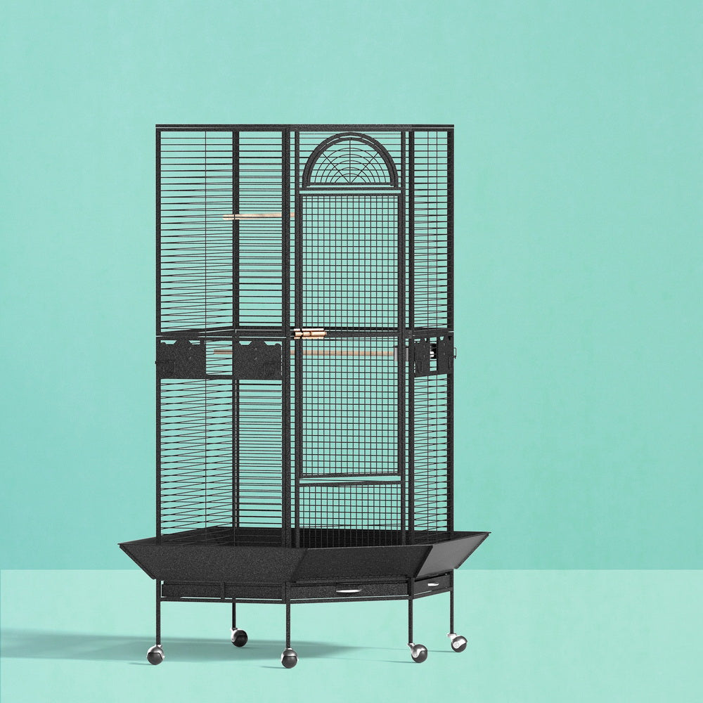 Bird Cage Large Jumbo Aviary Budgie Perch Cage Parrot Stand Wheels Corner