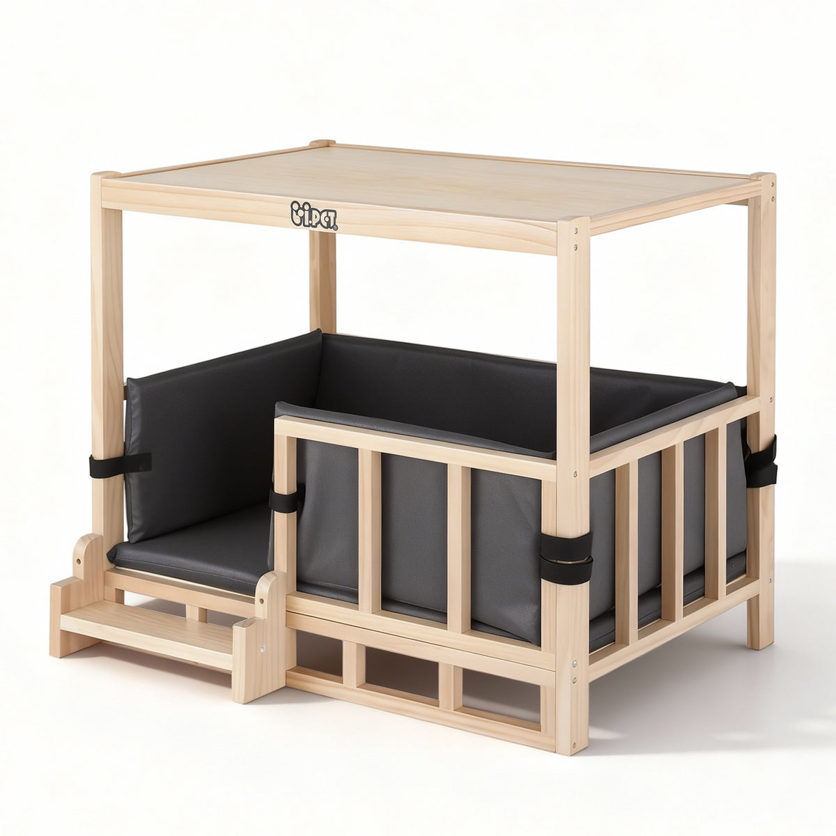 Nova 2in1 Dog Kennel Crate Furniture Grey Bedding Wooden House Indoor