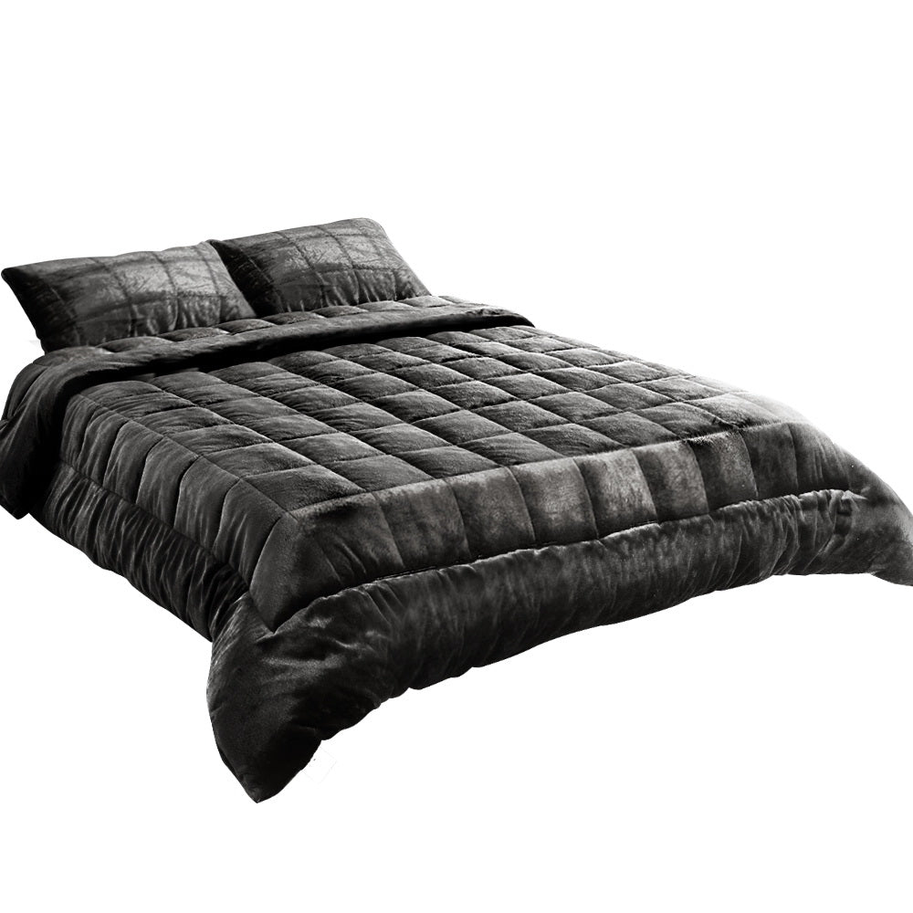 Faux Mink Quilt Charcoal – King
