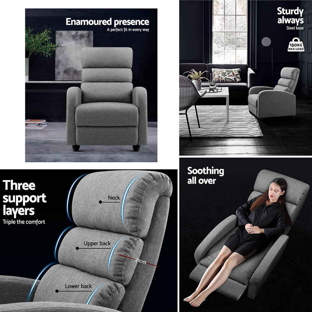 Sterling Fabric Recliner Armchair – Grey – Full Recline