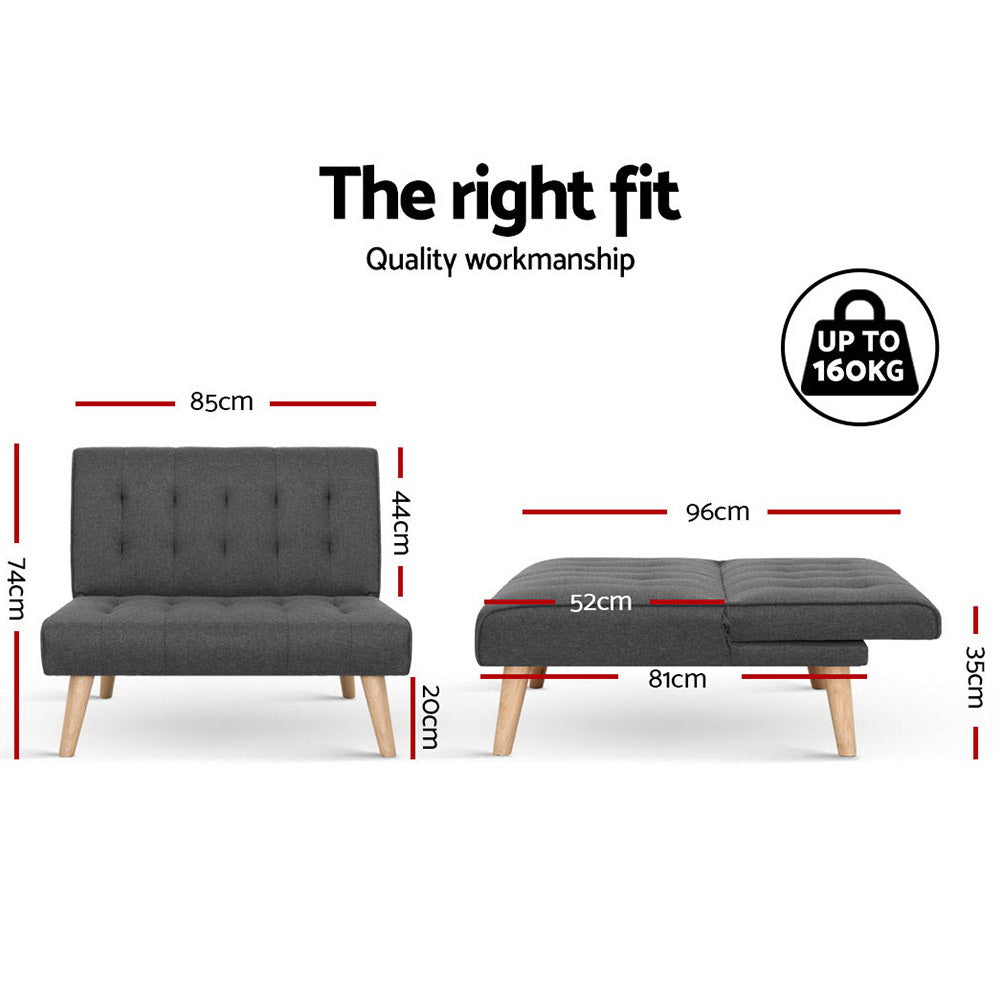 Hudson Recliner Sofa Bed – Grey – Single Seater