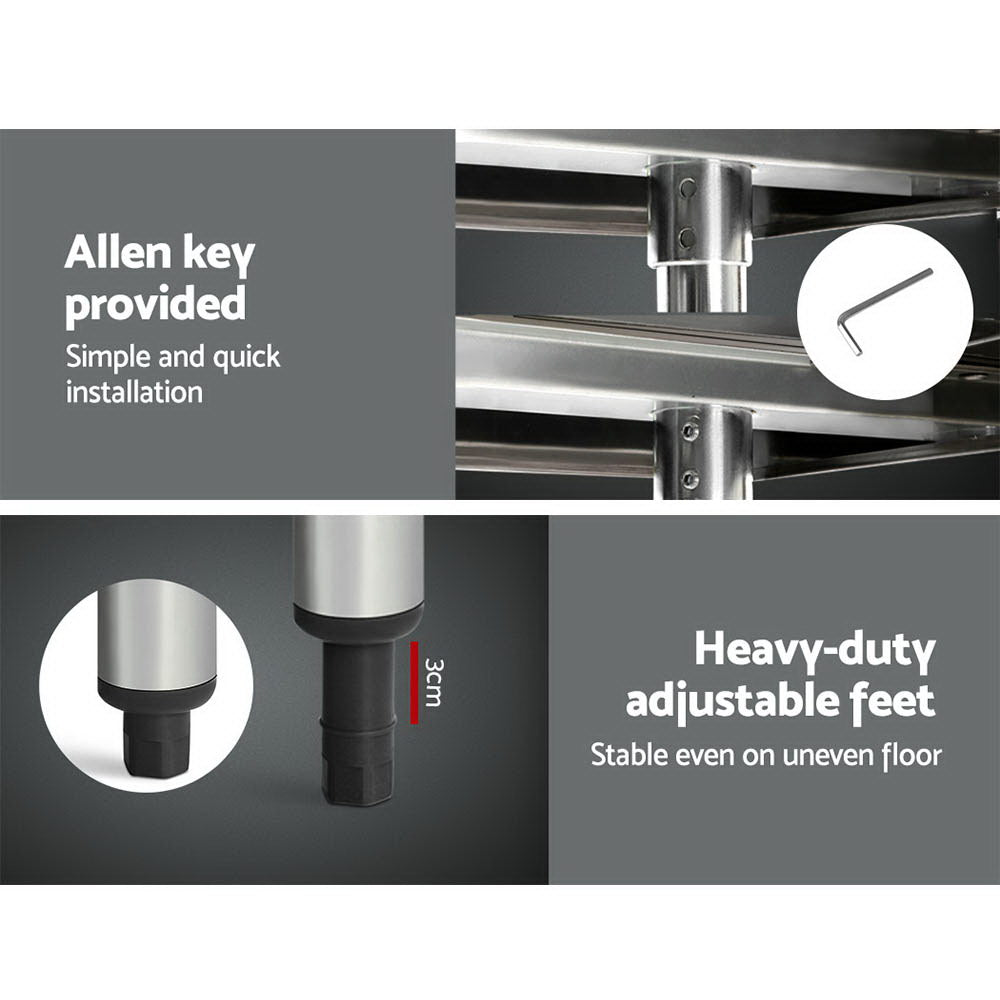 Halston Stainless Steel Kitchen Bench with Wheels – 1829x610mm