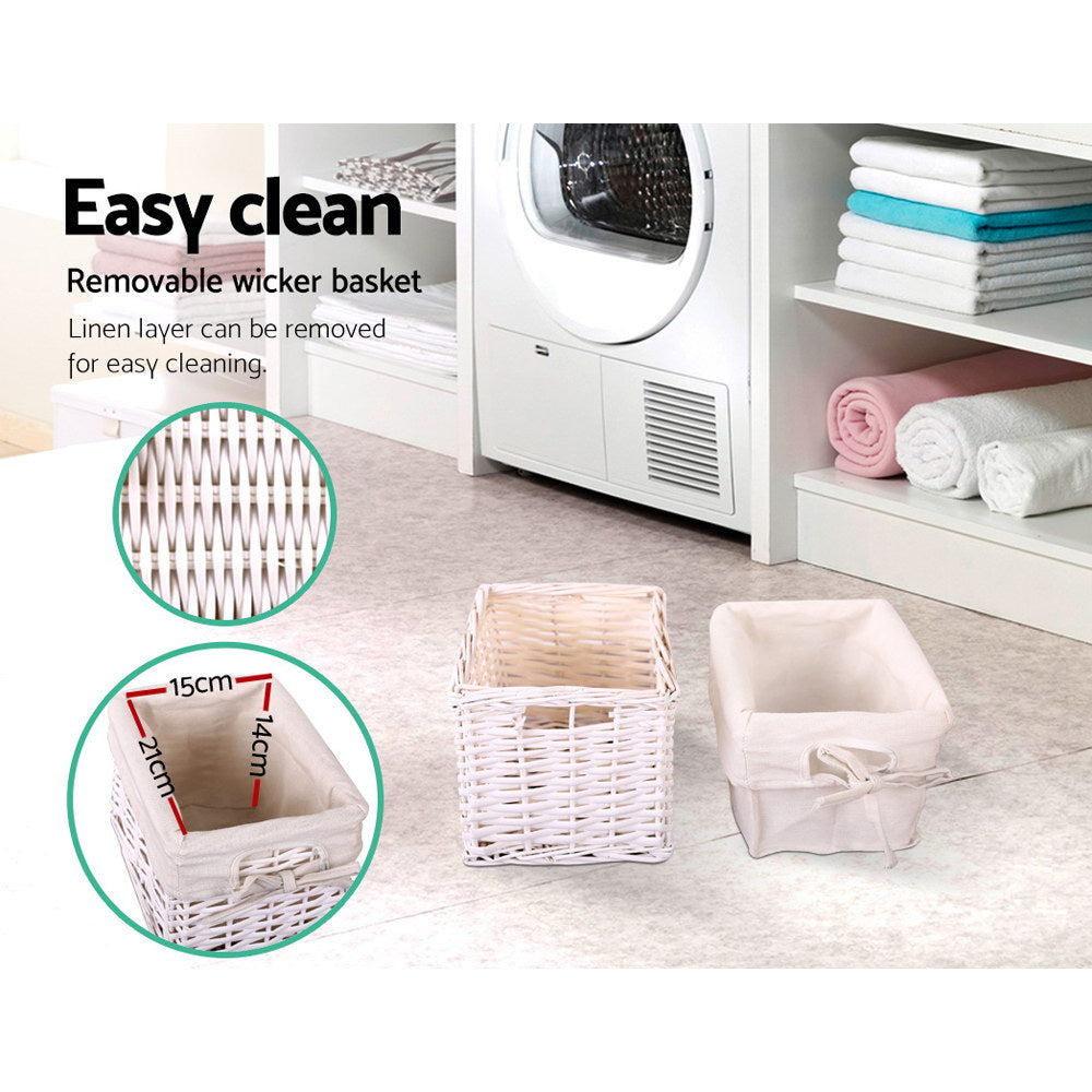 Callan Rustic Bedside Tables with Basket – White – Set of 2