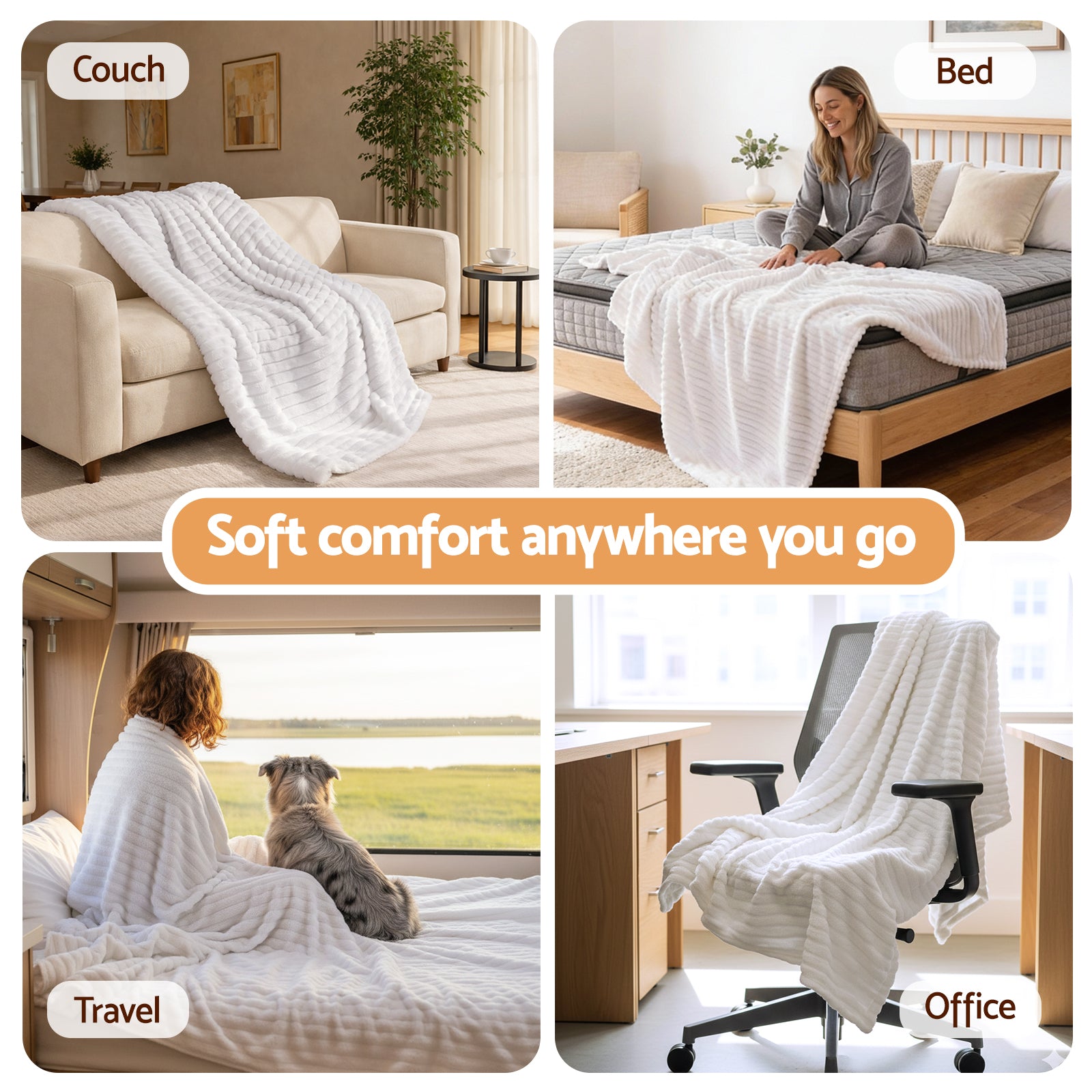 Serena Fleece Throw Blanket – White – Queen