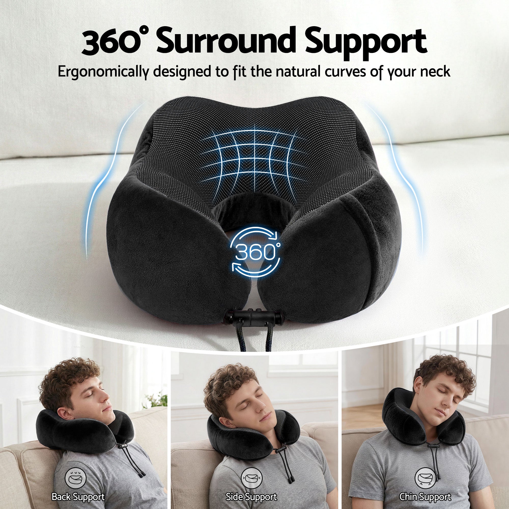 Serano Memory Foam Travel Pillow – Black