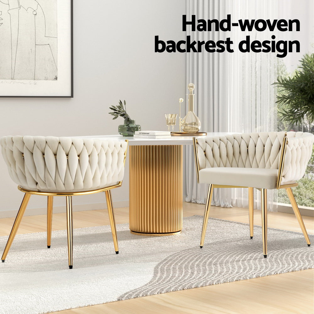 Halston Velvet Armchairs – Beige – Set of 4