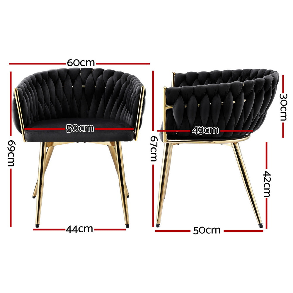 Mira Velvet Armchair Dining Chairs – Black – Set of 4