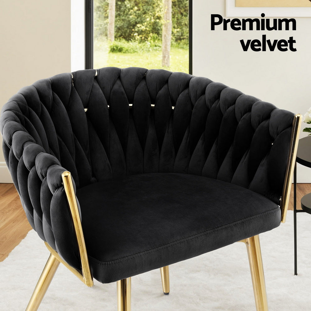 Mira Velvet Armchair Dining Chairs – Black – Set of 4