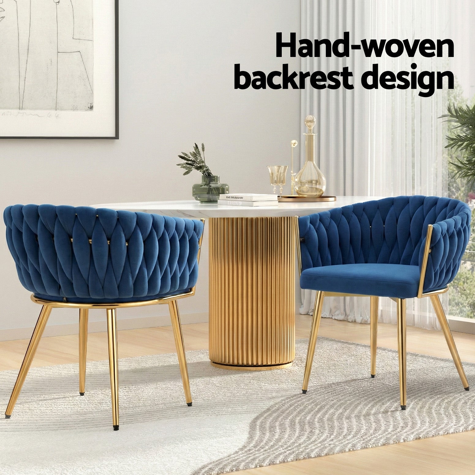 Cove Velvet Dining Armchairs – Blue – Set of 4