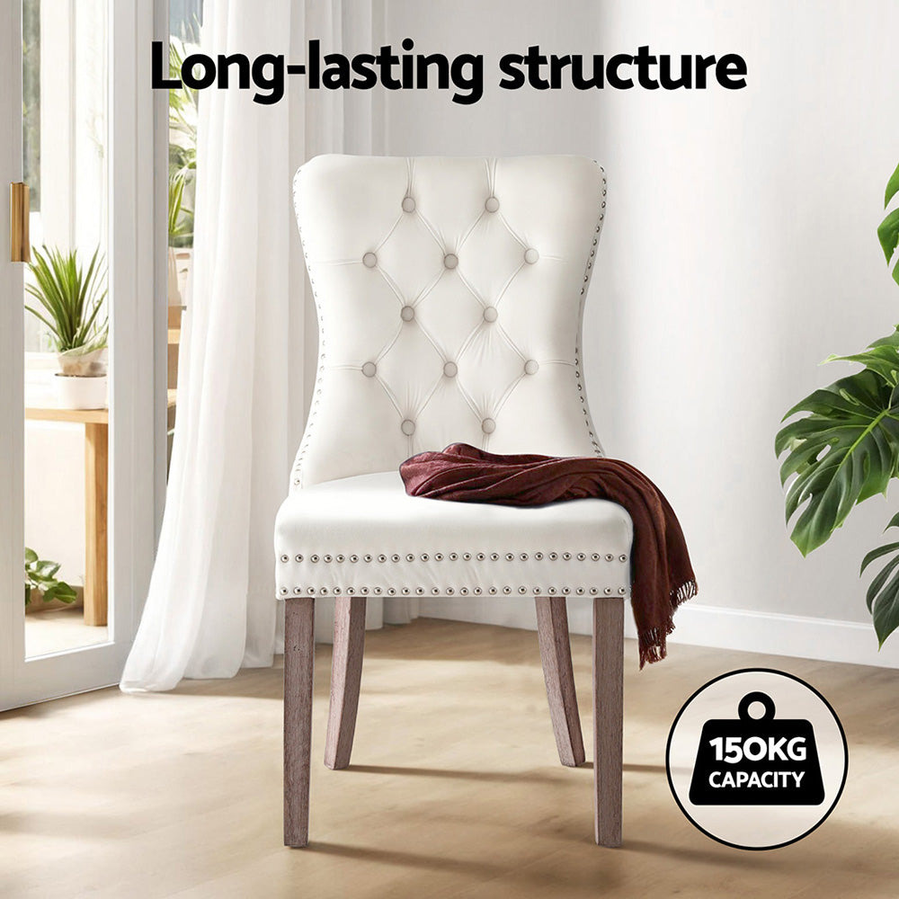 Breslin Velvet Dining Chairs – Beige – Set of 2