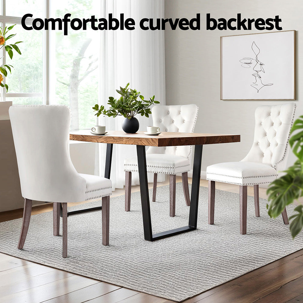 Breslin Velvet Dining Chairs – Beige – Set of 2