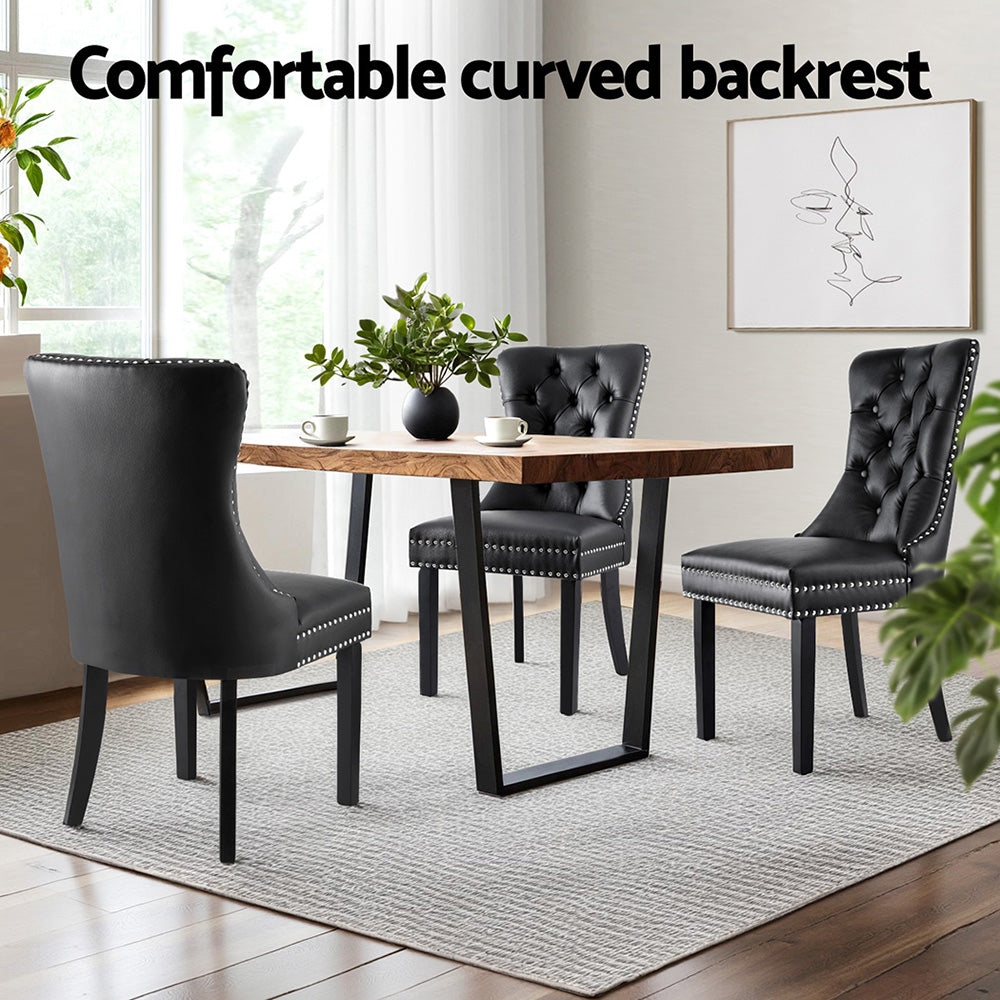 Breslin Leather Dining Chairs – Black – Set of 2
