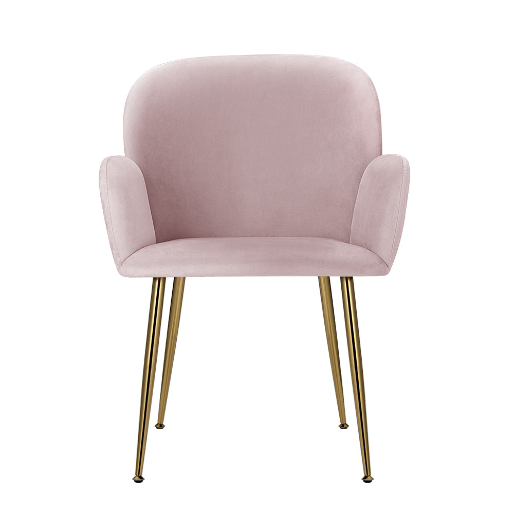 Kynsee Velvet Armchair Dining Chairs – Pink – Set of 2
