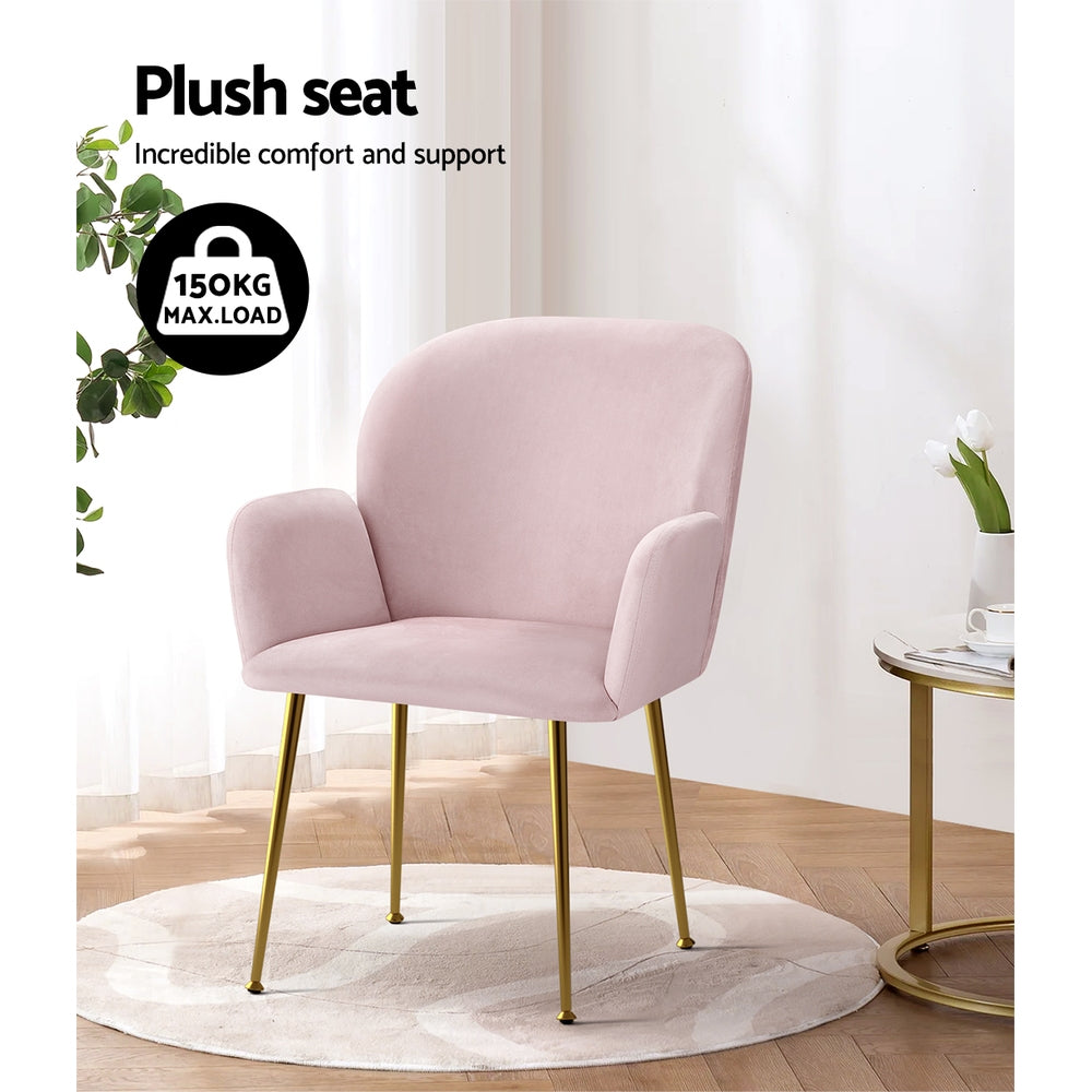 Kynsee Velvet Armchair Dining Chairs – Pink – Set of 2