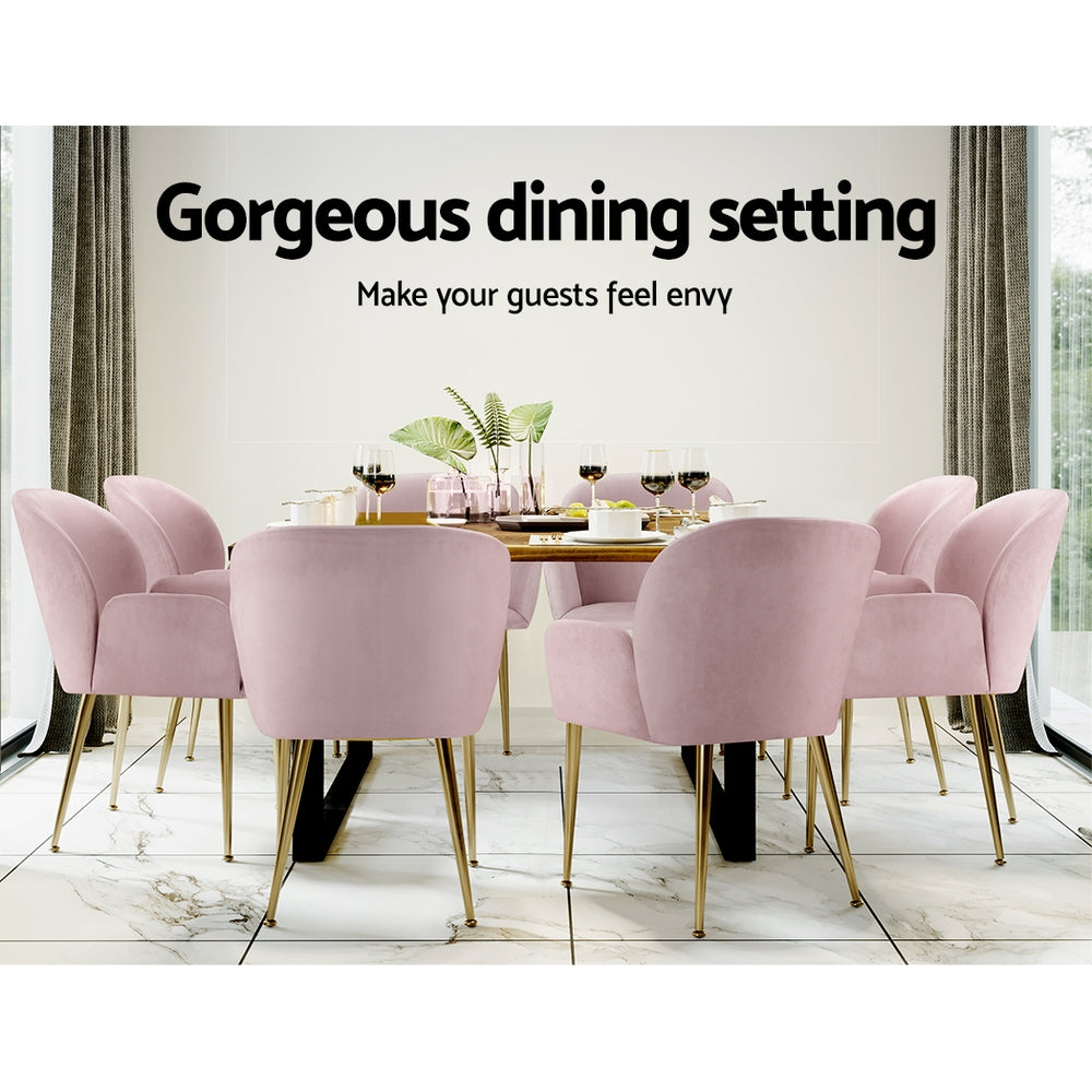 Kynsee Velvet Armchair Dining Chairs – Pink – Set of 2