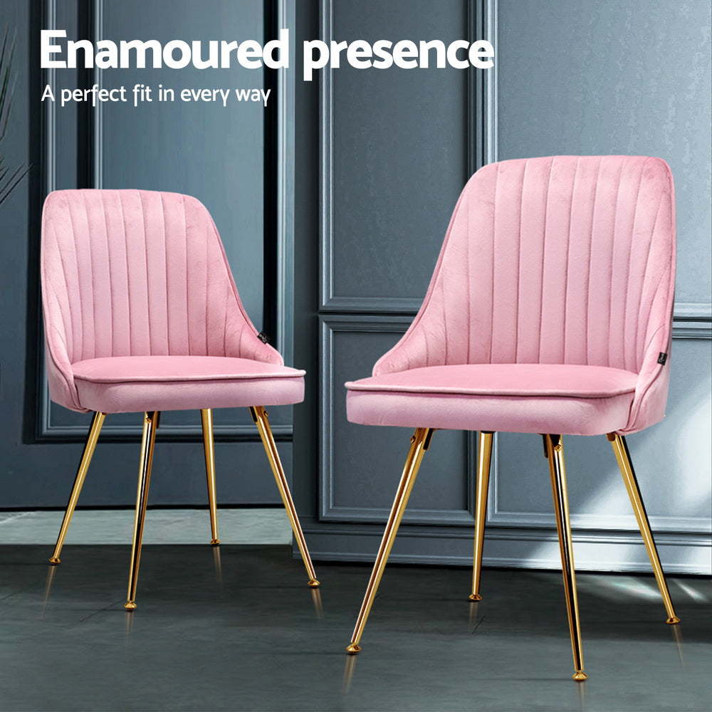 Alvara Velvet Dining Chairs – Pink – Set of 4