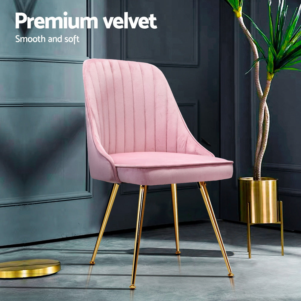 Alvara Velvet Dining Chairs – Pink – Set of 4