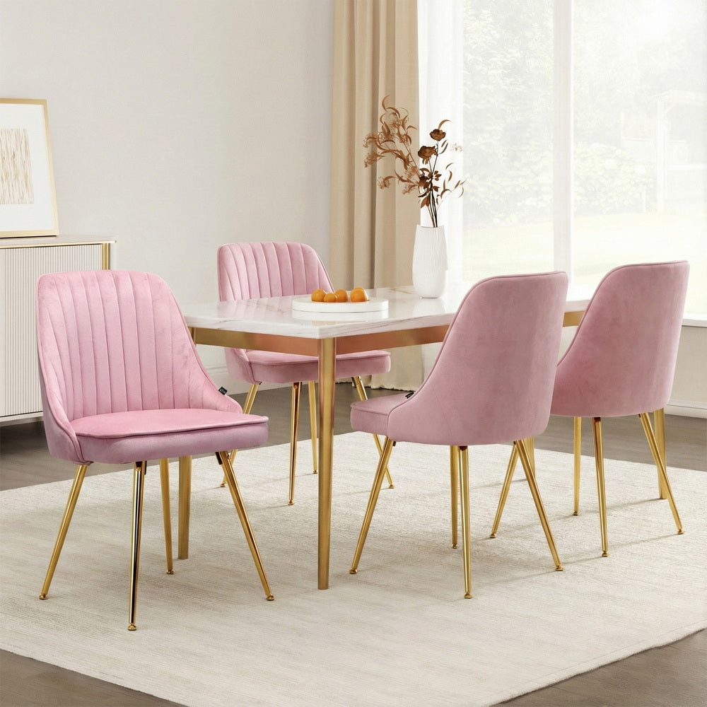Alvara Velvet Dining Chairs – Pink – Set of 4