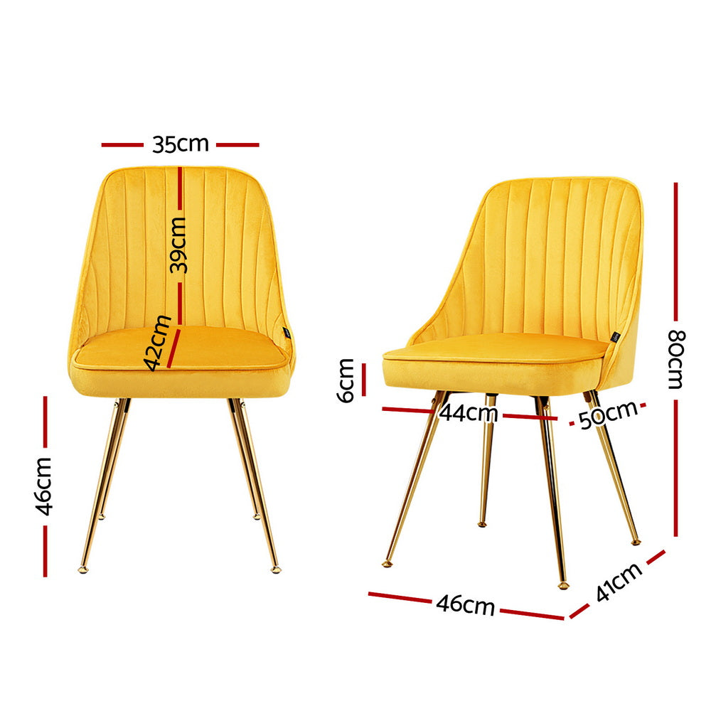 Alvara Velvet Dining Chairs – Yellow – Set of 4