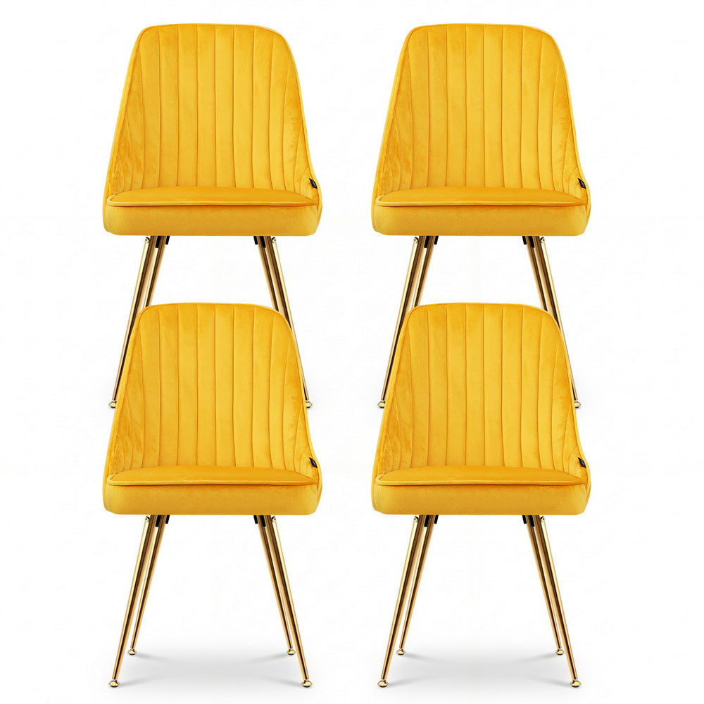 Alvara Velvet Dining Chairs – Yellow – Set of 4