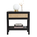 Tulum Rattan Bedside Table Drawers Table Nightstand Cabinet Black