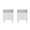 Amelia Modern LED Bedside table with USB and power socket white x 2