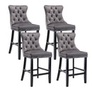 Arlo 4X Velvet Bar Stools with Studs Trim Wooden Legs Tufted Dining Chairs Kitchen