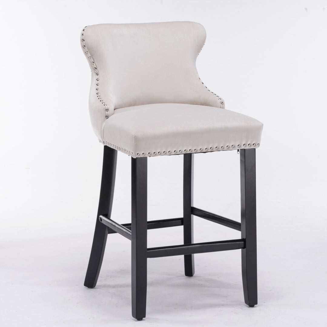 Linden Velvet Button Tufted Bar Stools – Beige / Cream – Set of 2