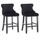 Arlo 2x Velvet Upholstered Button Tufted Bar Stools with Wood Legs and Studs - Black