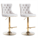 Rowan 2x Height Adjustable Swivel Bar Stool Velvet Studs Barstool with Footrest and Golden Base - Beige