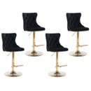 Arlo 4x Height Adjustable Swivel Bar Stool Velvet Studs Barstool with Footrest and Golden Base - Black