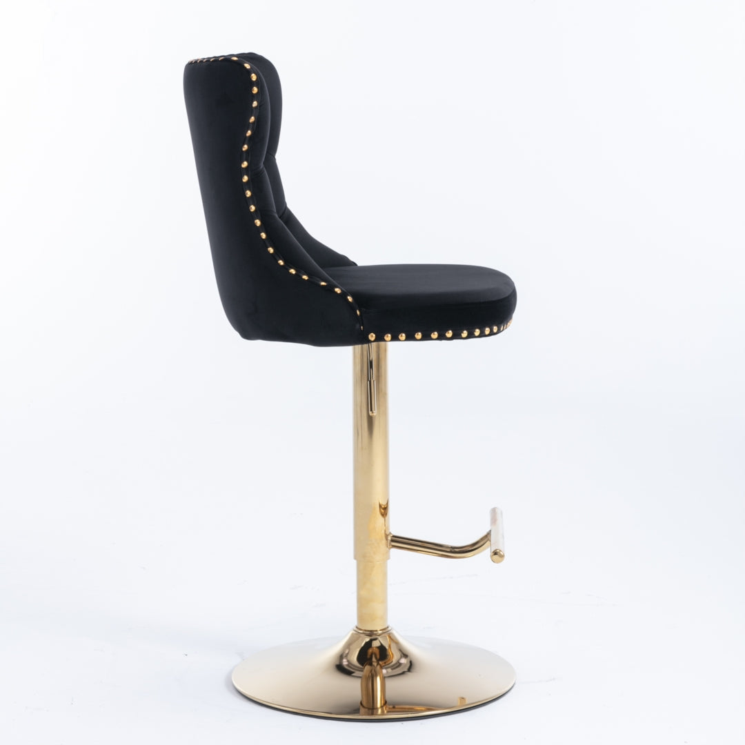 Preston Velvet Swivel Bar Stools with Footrest – Black – Set of 2