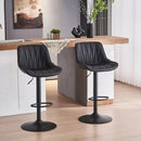 Atlas SERENITà Black Modern Height Adjustable Swivel Bar Stools Upholstered Leather Barstool Kitchen Island Chairs with Metal Frame (Set of 2)