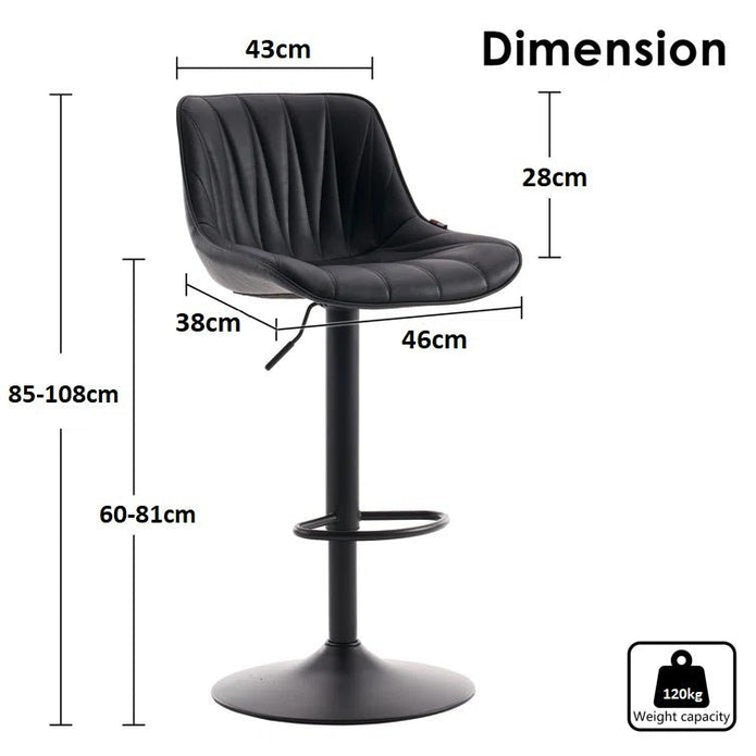 Atlas Leather Swivel Bar Stools – Black – Set of 2